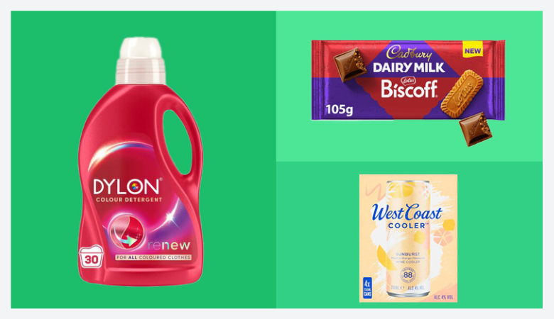 A collage of three product images against a solid green background.