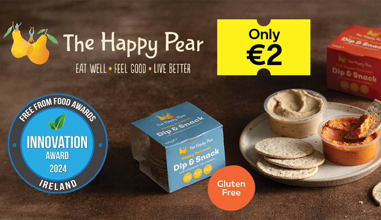 An advertisment for Happy Pear Dip products