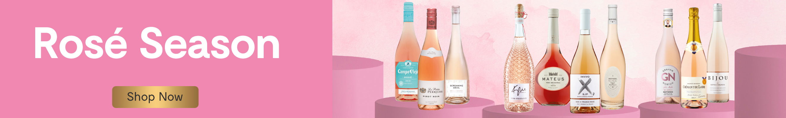Rose wine selection and a shop now button