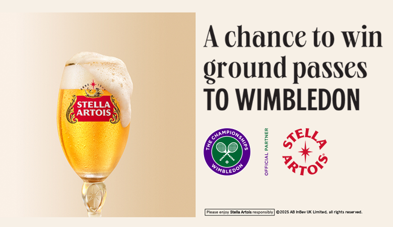 Stella Artois product pack to be in with a chance to win 2x Wimbledon Ground Pass Tickets, Flights Transfers and Accommodation