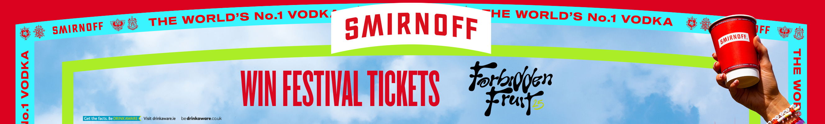 A promotional image for a smirnoff win festival tickets to forbidden fruit