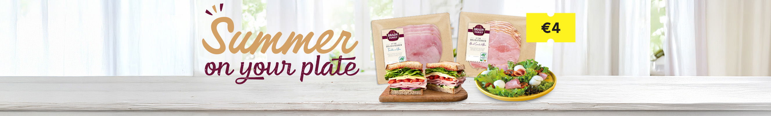 Brady Family Ham packs, in a sandwhich and in a salad on a counter top, €4 each