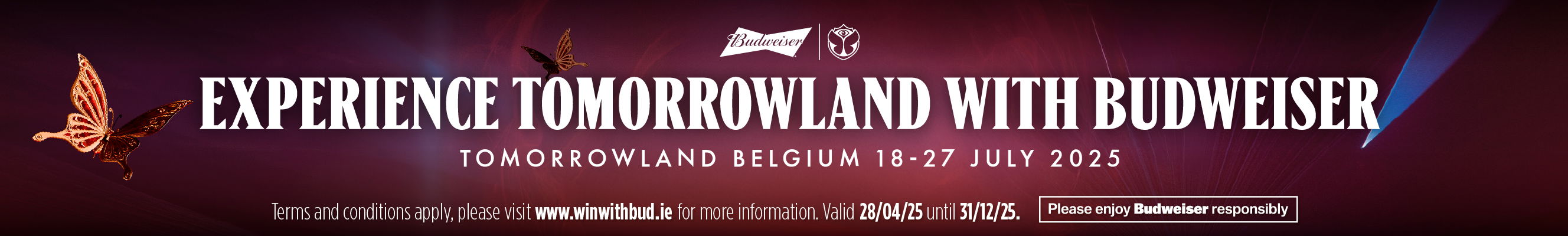 Advertisement for Budweiser Beer, calling out Experience Tomorrow Land