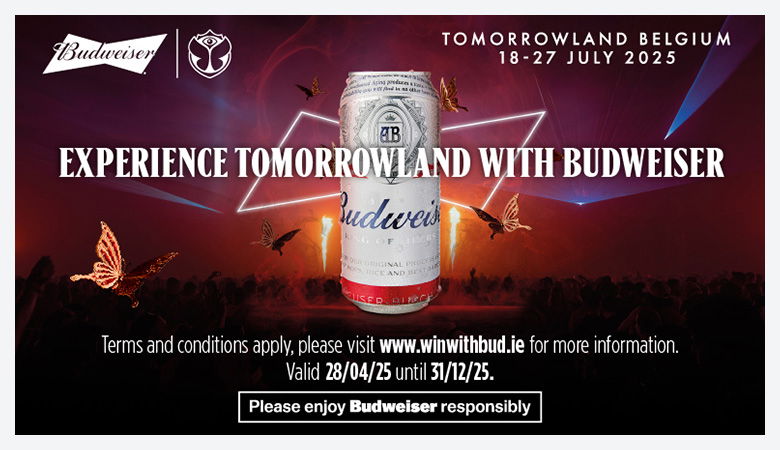 Promotional image showcasing Budweiser beer, and the option to experience tomorrow land 