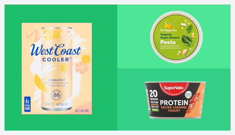 A collage of three product images against a solid green background.