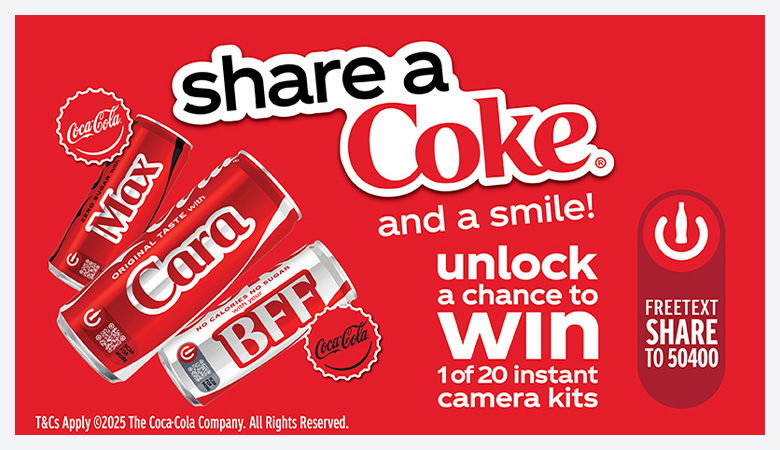 An advertisement for Coca Cola, share a coke
