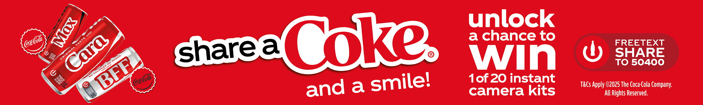 An advertisement for Coca Cola, share a coke