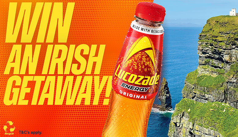 Advertisement for Lucozade and a chance to win an Irish getaway