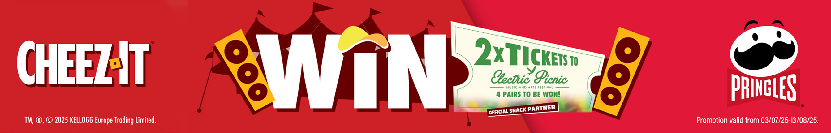 An advertisement forpringles and cheez it, and the opportunity to win tickets to Electric Picnic