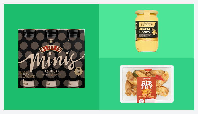 A collage of three product images against a solid green background.