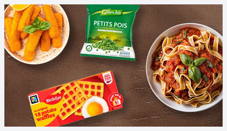 Range of packaged and frozen foods for fast family meals.