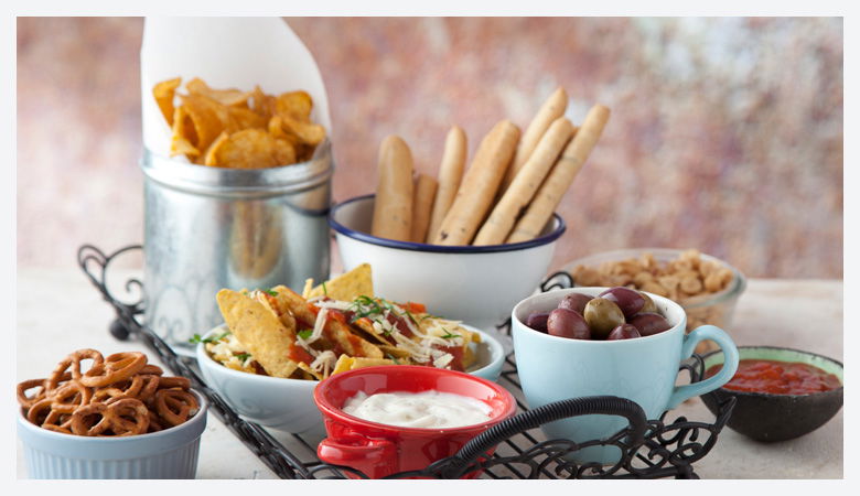 Snacks, crisps, pretzels, bread sticks