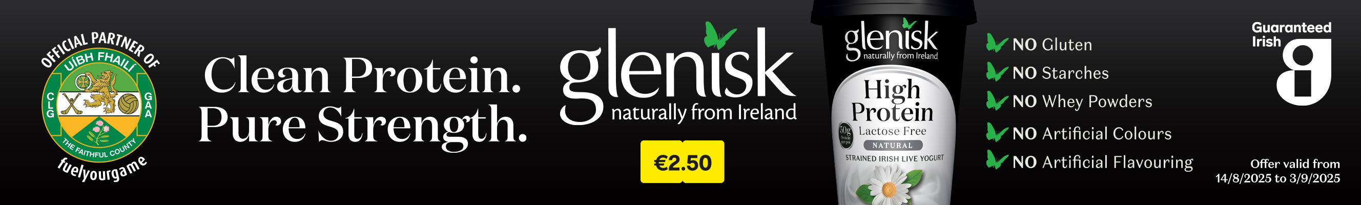 Advertisement for Glenisk high protein natural yoghurt