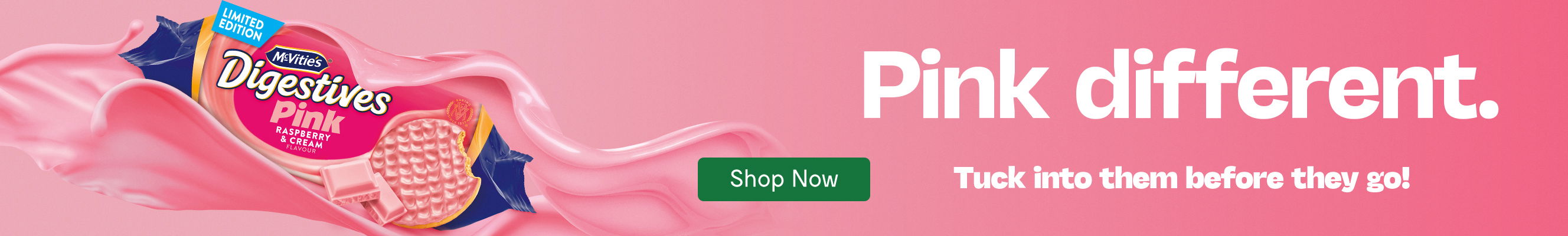 An advertisement for a digestives pink raspberry and cream