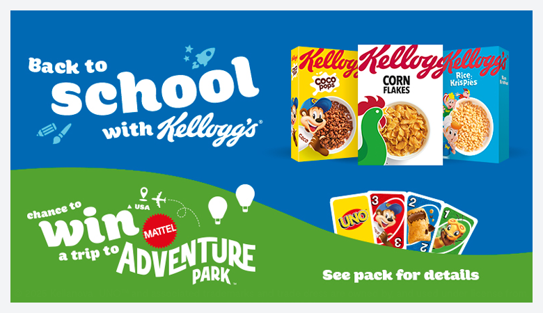 A promotional ad a selection of Kellogg's cereals, for the back to school season