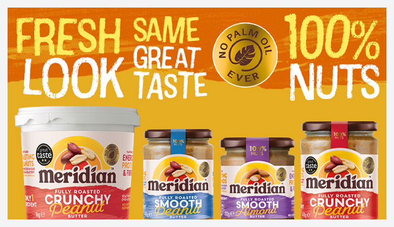Advertisement for a selection of Meridian nut products