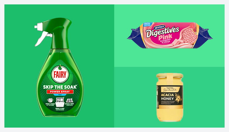 A collage of three product images against a solid green background.