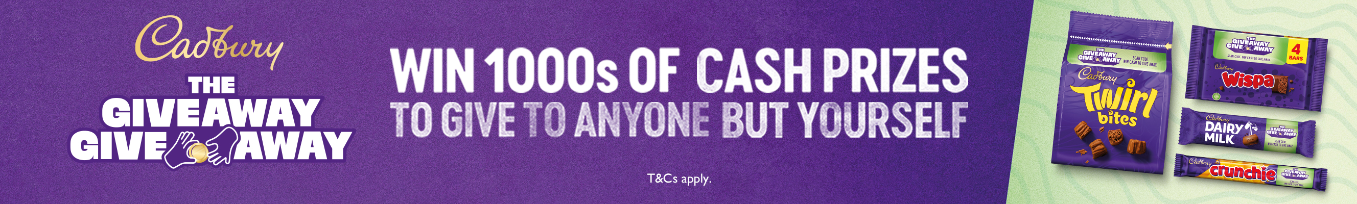 An advertisement for cadbury chocolate and win 1000s of cash prizes