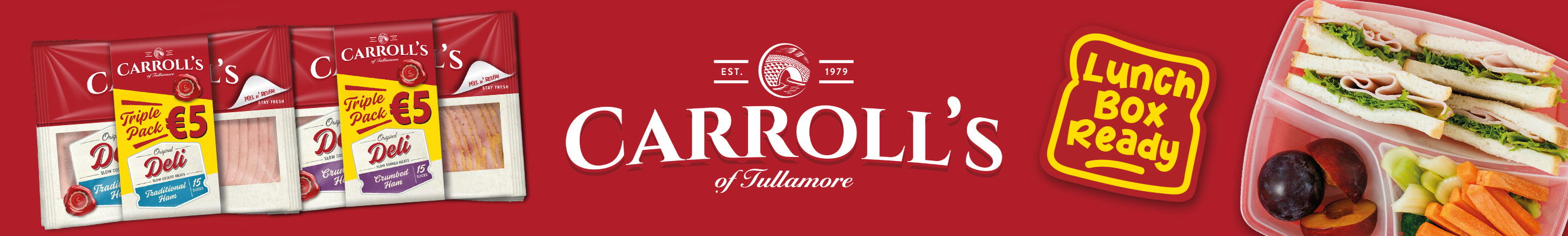 An advertisement for Carroll's triple pack deli ham 