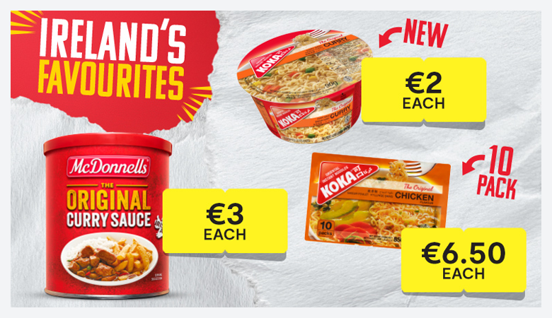A promotional ad a selection of Koka noodles and McDonnells curry