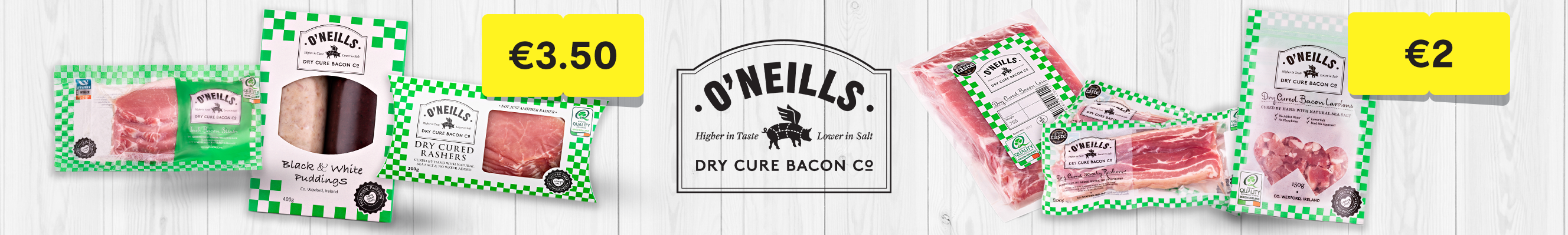 An advertisement for O'Neill's dry cured bacon range 