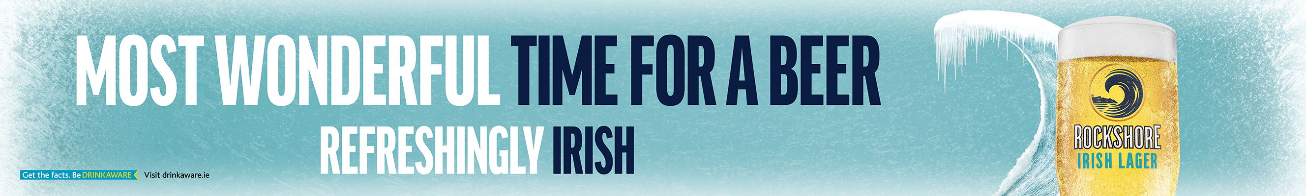 An advertisement for Rockshore Irish lager