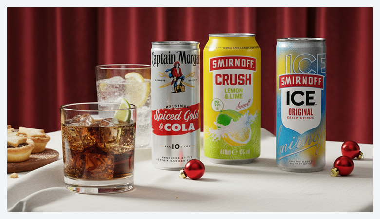 A selection of alcohol mixed drinks, like smirnoff ice and captain morgan and coke