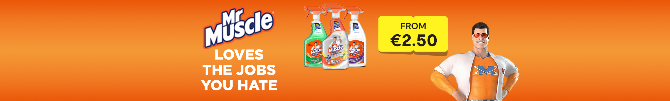 An advertisement for Mr Muscle cleaning range