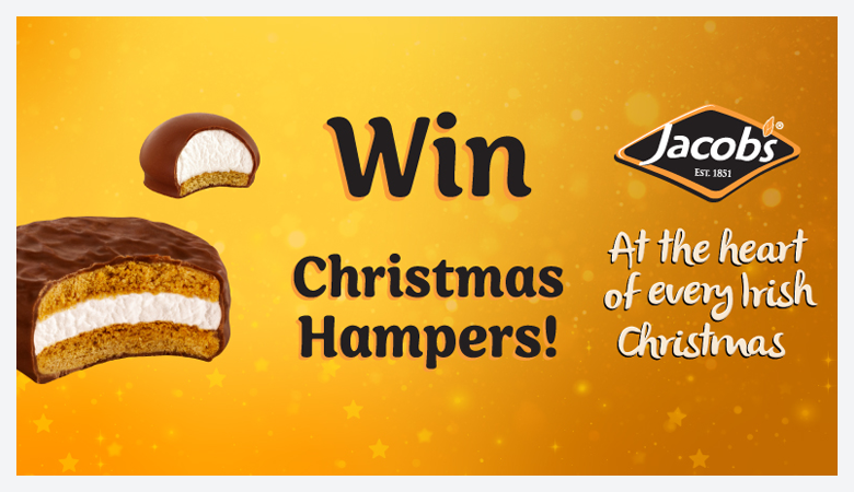 Advertisement for Jacobs Biscuits and a chance to win Christmas hampers
