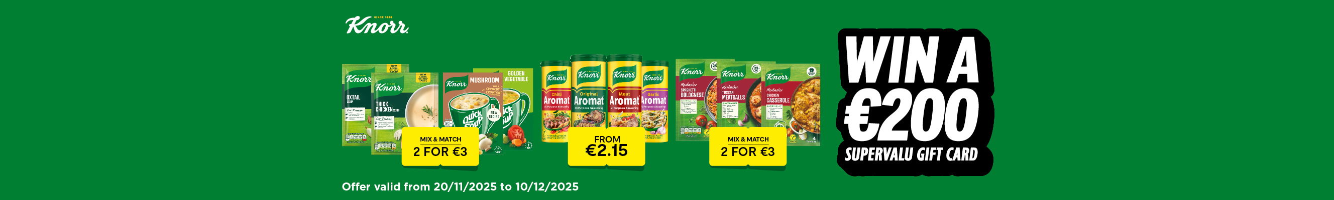 An advertisement to win a 200 euro SuperValu gift card with Knorr