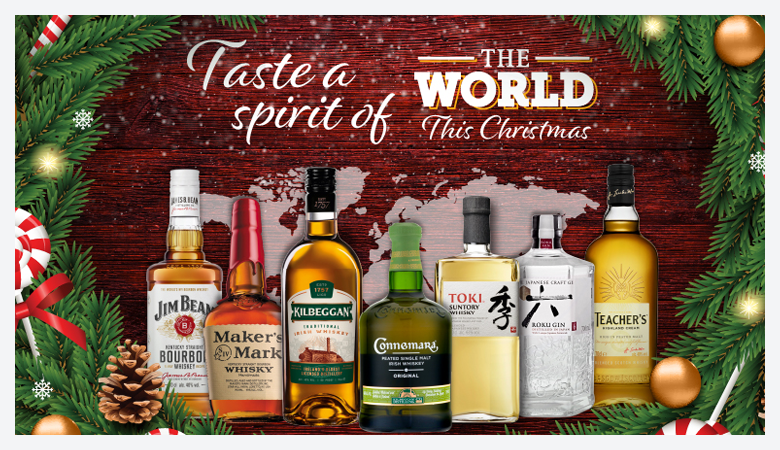 Advertisement for a selection of world alcohol spirits