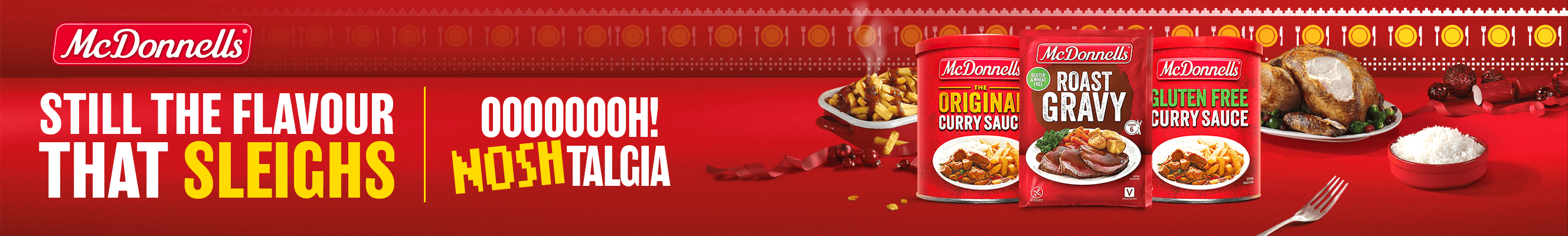 An advertisement for McDonnels' gravy and curry sauce range