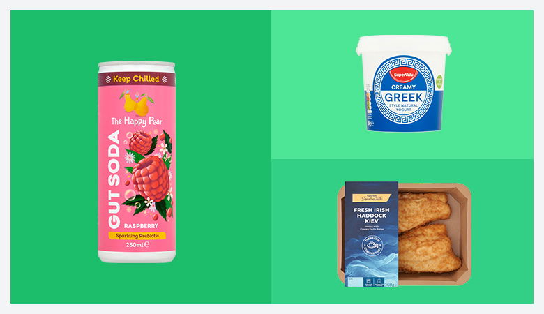 A collage of three product images against a solid green background.