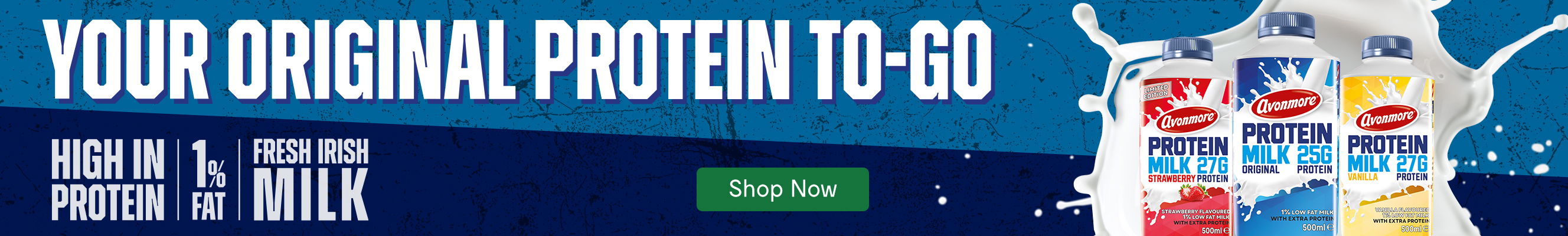 An advertisement for Avonmore Protein Milk 