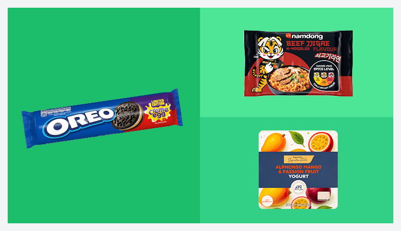 A collage of three product images against a solid green background.