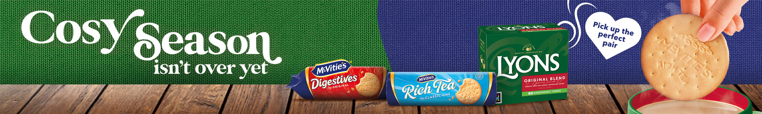 Advertisement for McVities biscuits and Lyons tea