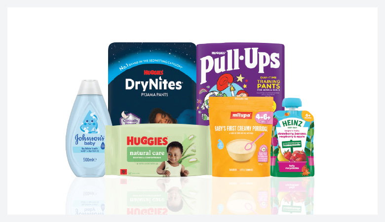 A promotional image showcasing a variety of baby products