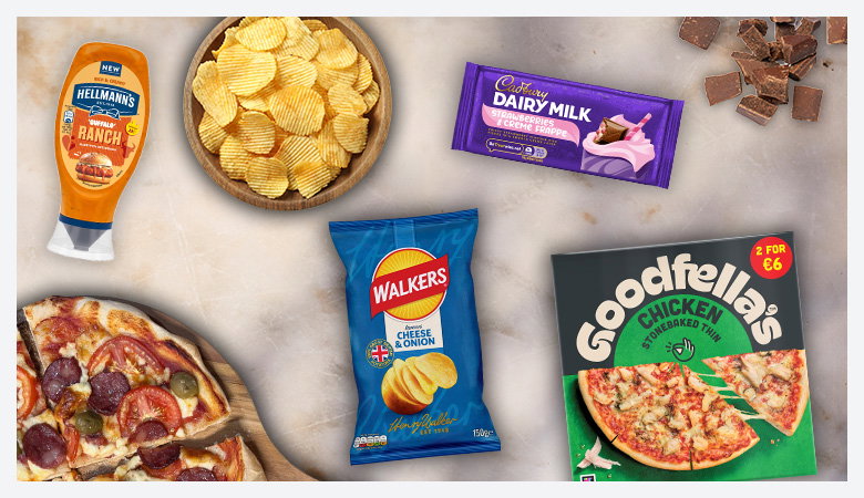 click through to food such as pizza, crisps and chocolate