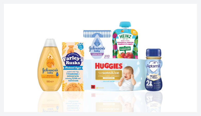 A promotional image showcasing a variety of baby products