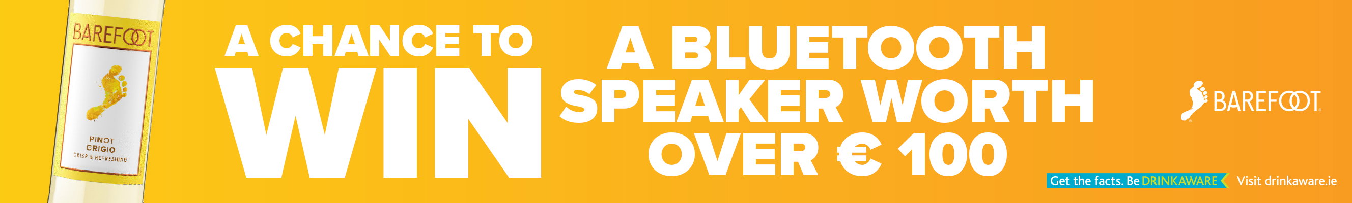 An Advertisement to win bluetooth speakers with Barefoot wine